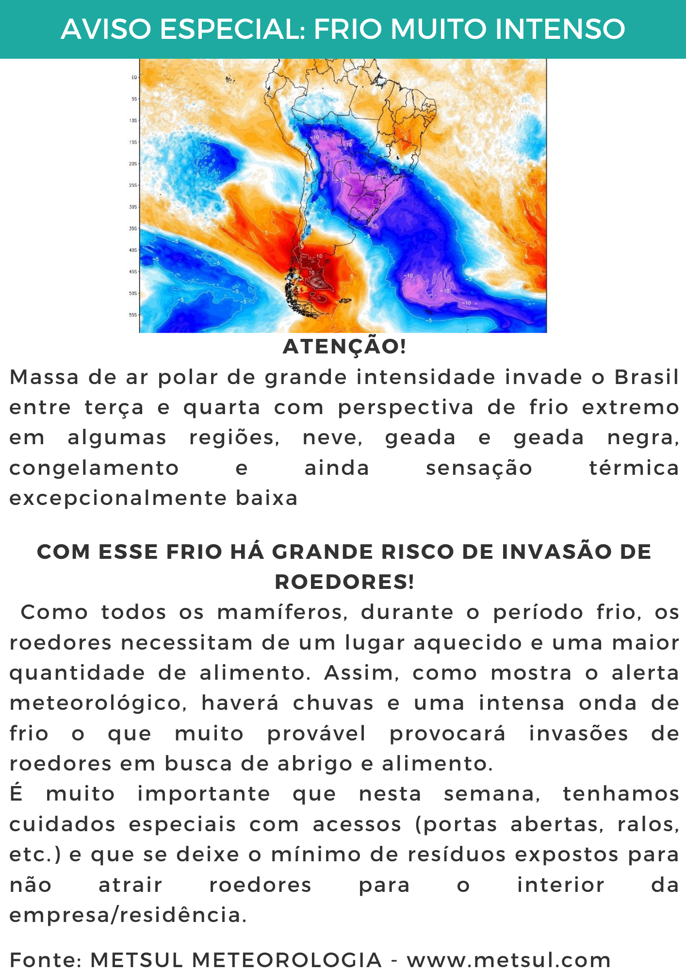 Aviso especial de frio muito intenso, neve, geada e congelamento